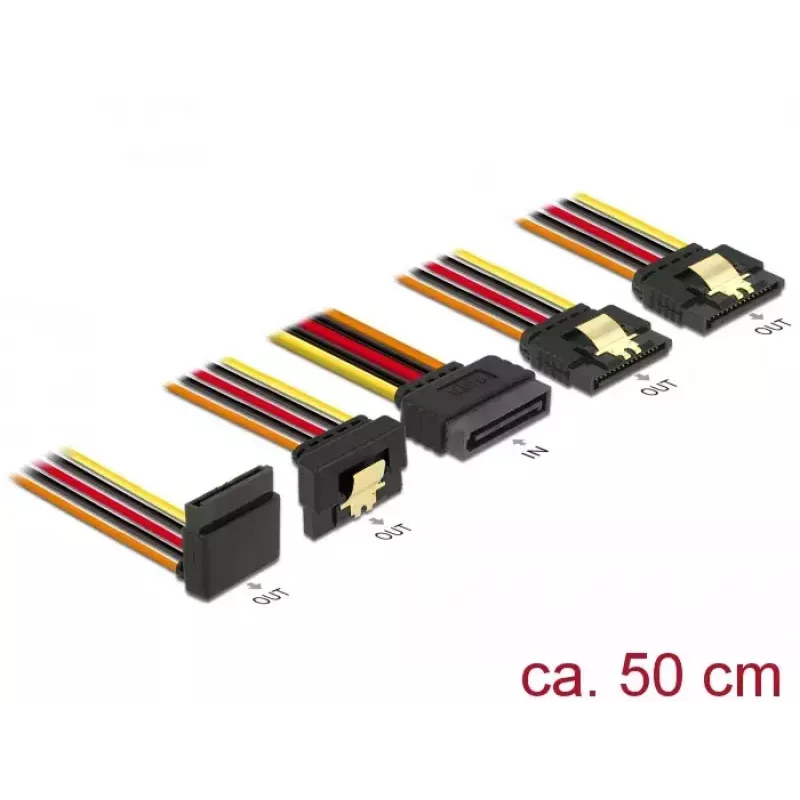 SATA kabelis DeLOCK 60149 0,5 m SATA 15-pin 4 x SATA 15-pin Juoda Oranžinė Raudona Geltona