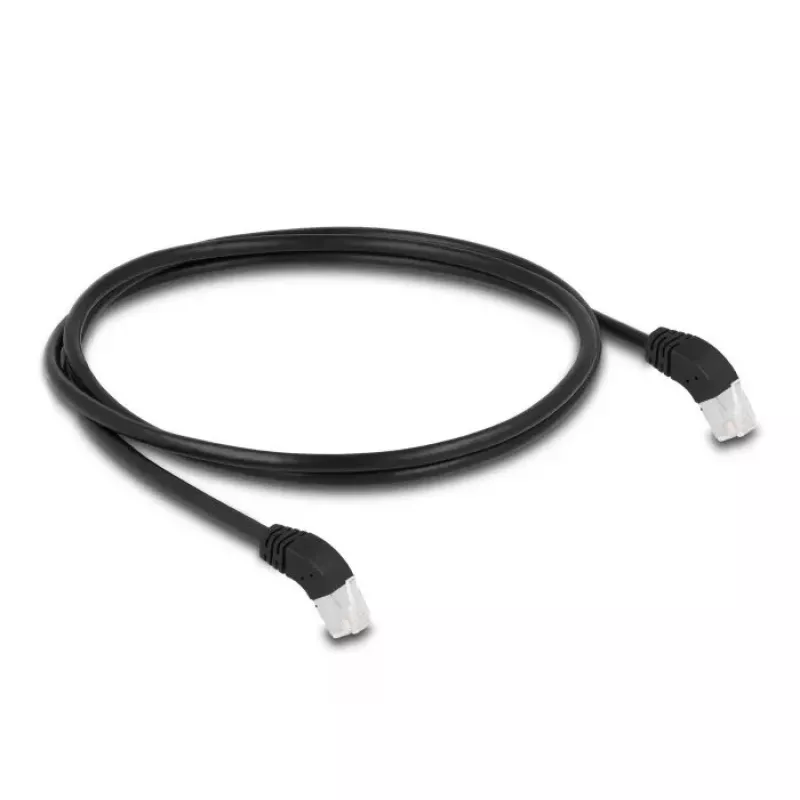 DeLOCK RJ45 tinklo kabelis Cat.6A S/FTP 45° žemyn lenktas 1 m juodas