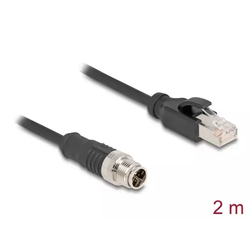 Tinklo kabelis DeLOCK M12 kabelis X-koduoto tipo, 8 kontaktų kištukas - RJ45 kištukas, Cat5e, 2 m, juodas