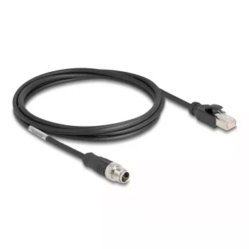 Tinklo kabelis DeLOCK M12 kabelis X-koduoto tipo, 8 kontaktų kištukas - RJ45 kištukas, Cat5e, 2 m, juodas