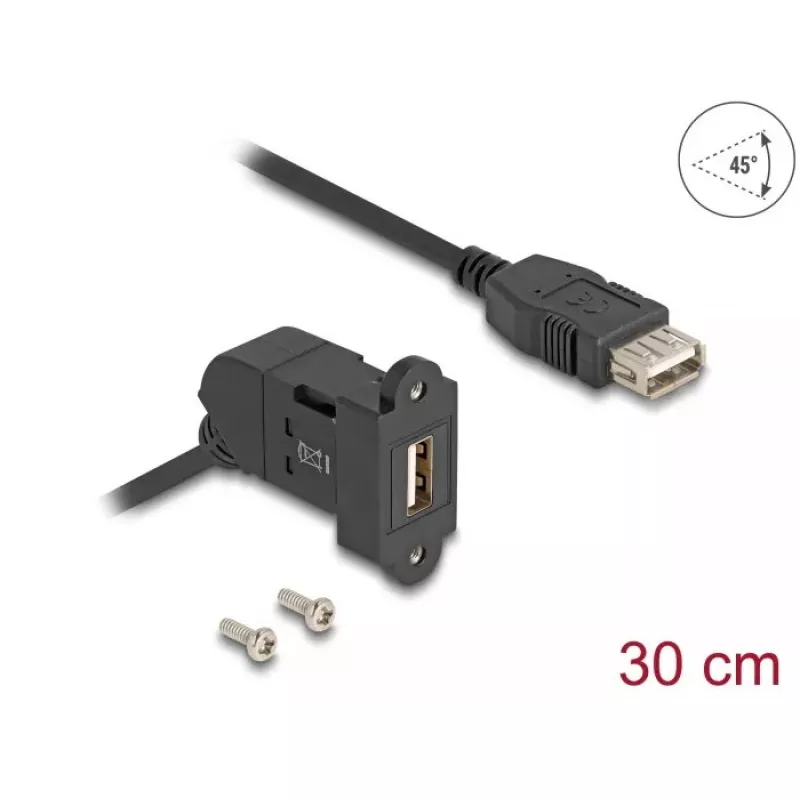 DeLOCK USB 2.0 Type-A skydo montavimo lizdas 45° kampu su 30 cm kabeliu juodas