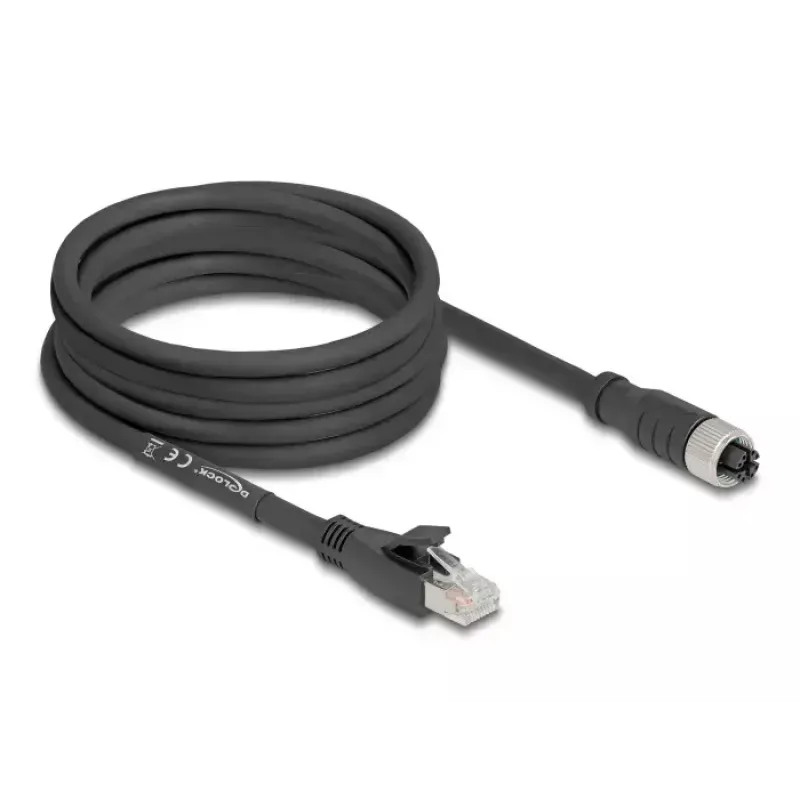 Tinklo kabelis DeLOCK 80594 M12 į RJ-45 Cat5e 5m Juodas