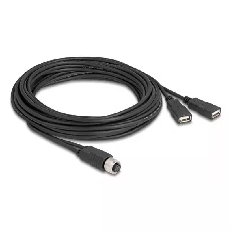 DeLOCK jutiklio / pavaros kabelis 5 m M12 2 x USB Type-A juodas 60652