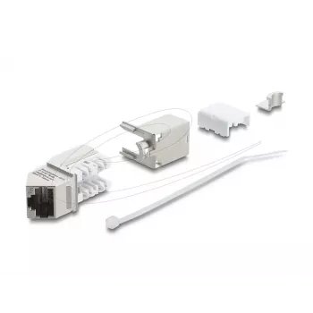 „Keystone“ modulis DELOCK 90937 – RJ-45 Cat.6A ekranuotas kampinis 90°, plokščios konstrukcijos, baltas