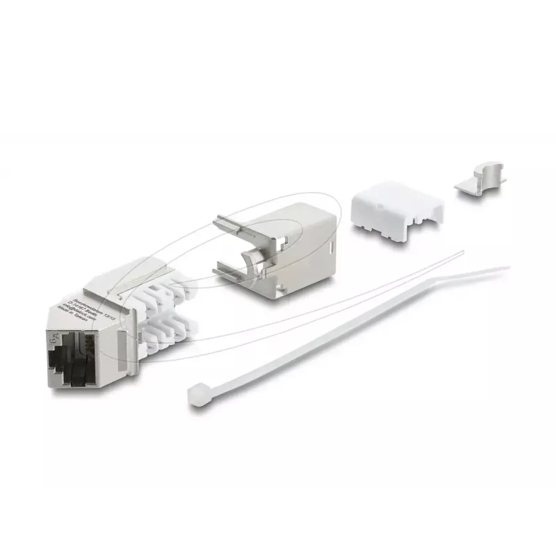 „Keystone“ modulis DELOCK 90937 – RJ-45 Cat.6A ekranuotas kampinis 90°, plokščios konstrukcijos, baltas