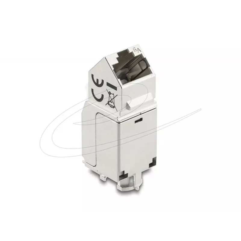 „Keystone“ modulis DELOCK 90937 – RJ-45 Cat.6A ekranuotas kampinis 90°, plokščios konstrukcijos, baltas