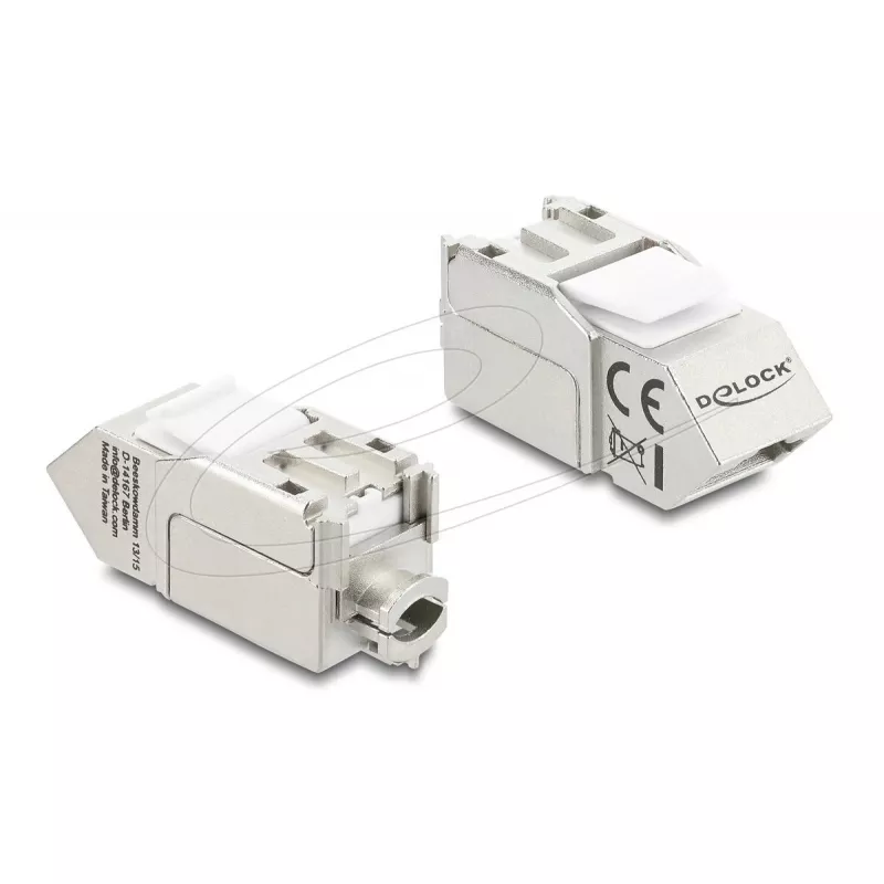 „Keystone“ modulis DELOCK 90937 – RJ-45 Cat.6A ekranuotas kampinis 90°, plokščios konstrukcijos, baltas