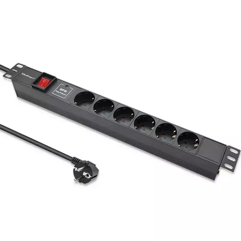 Maitinimo lizdų juosta, skirta RACK 19 1U QOLTEC PDU 16A 6xSCHUKO 1,8m