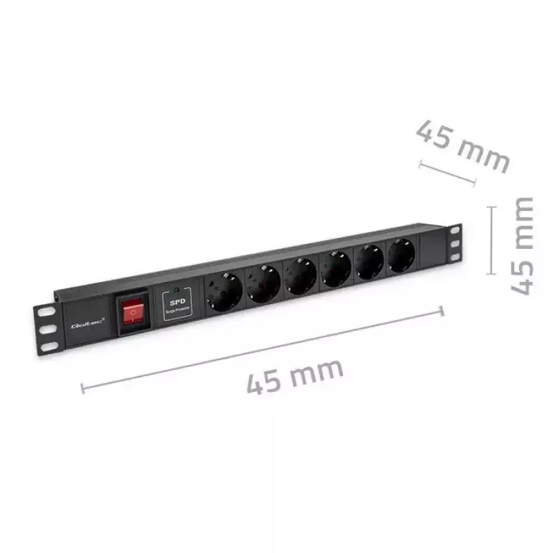 Maitinimo lizdų juosta, skirta RACK 19 1U QOLTEC PDU 16A 6xSCHUKO 1,8m