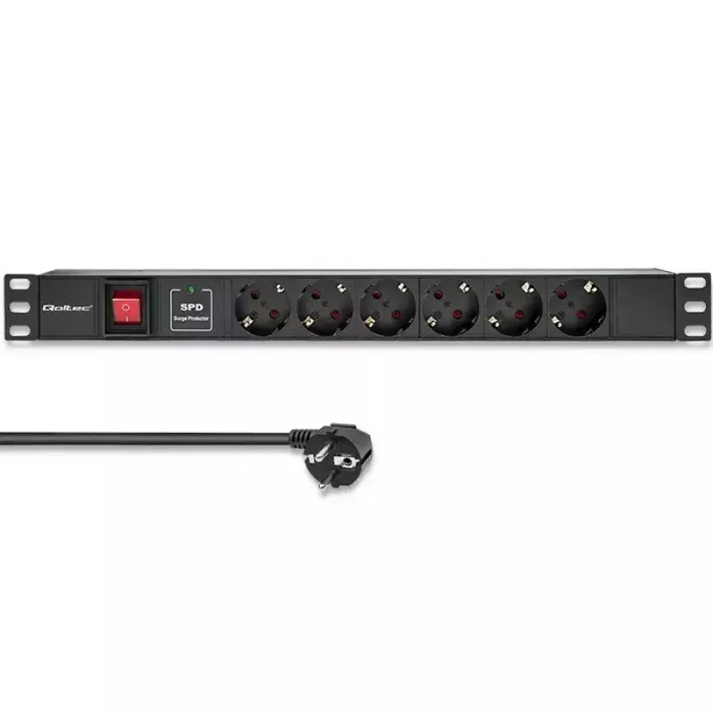 Maitinimo lizdų juosta, skirta RACK 19 1U QOLTEC PDU 16A 6xSCHUKO 1,8m