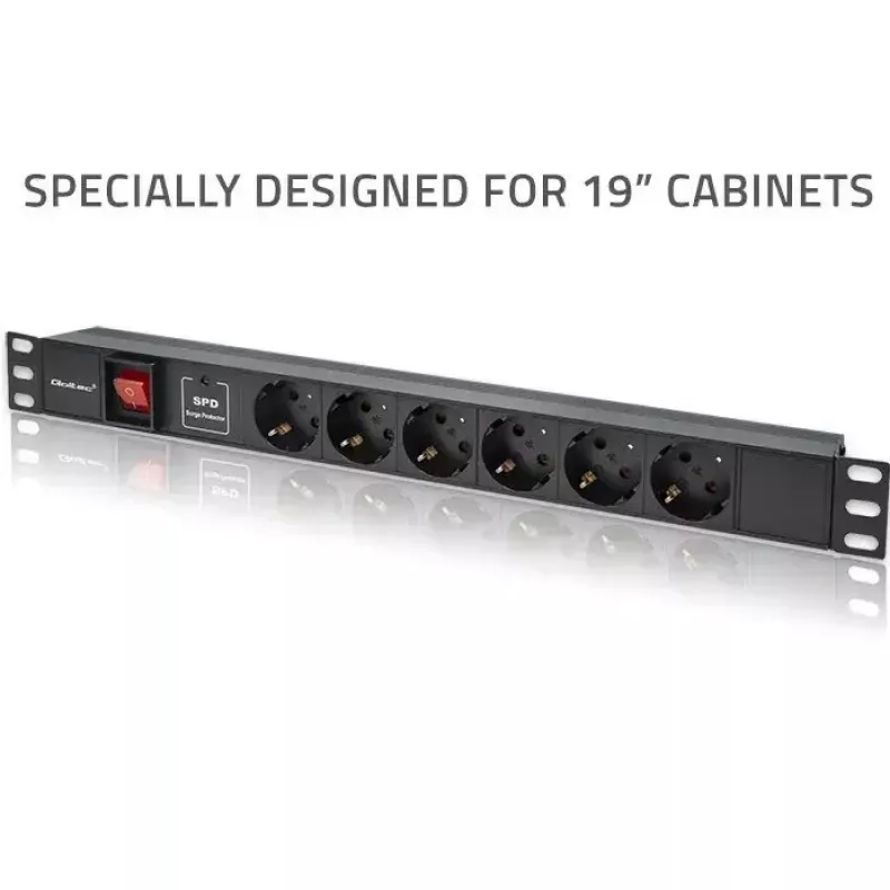 Maitinimo lizdų juosta, skirta RACK 19 1U QOLTEC PDU 16A 6xSCHUKO 1,8m