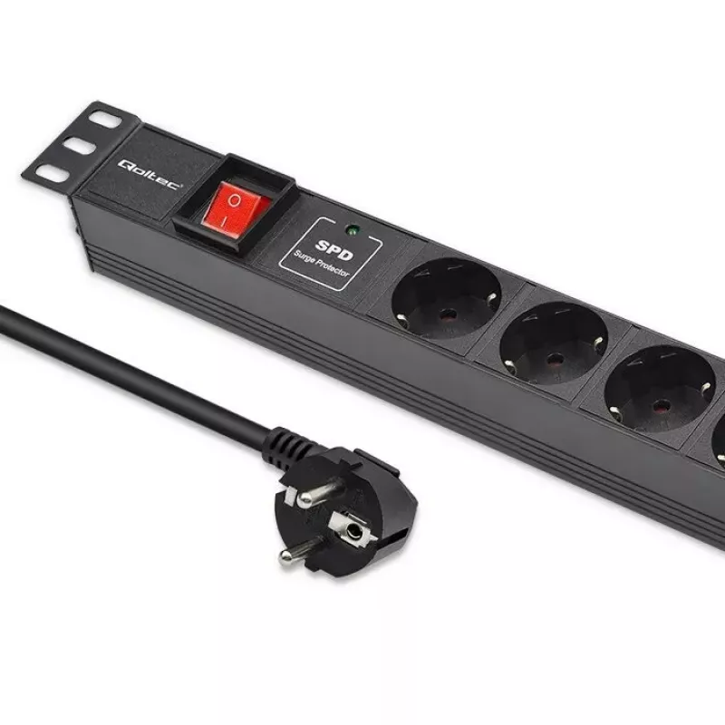 Maitinimo lizdų juosta, skirta RACK 19 1U QOLTEC PDU 16A 6xSCHUKO 1,8m