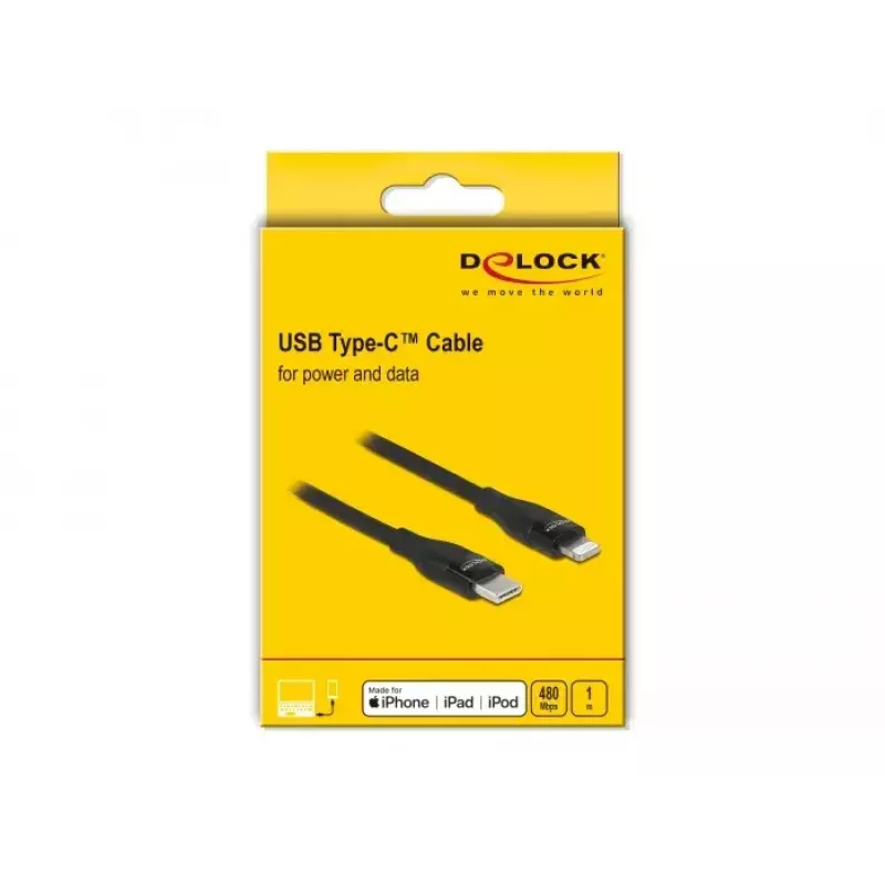 Duomenų ir įkrovimo kabelis USB-C į Lightning DeLOCK 86637