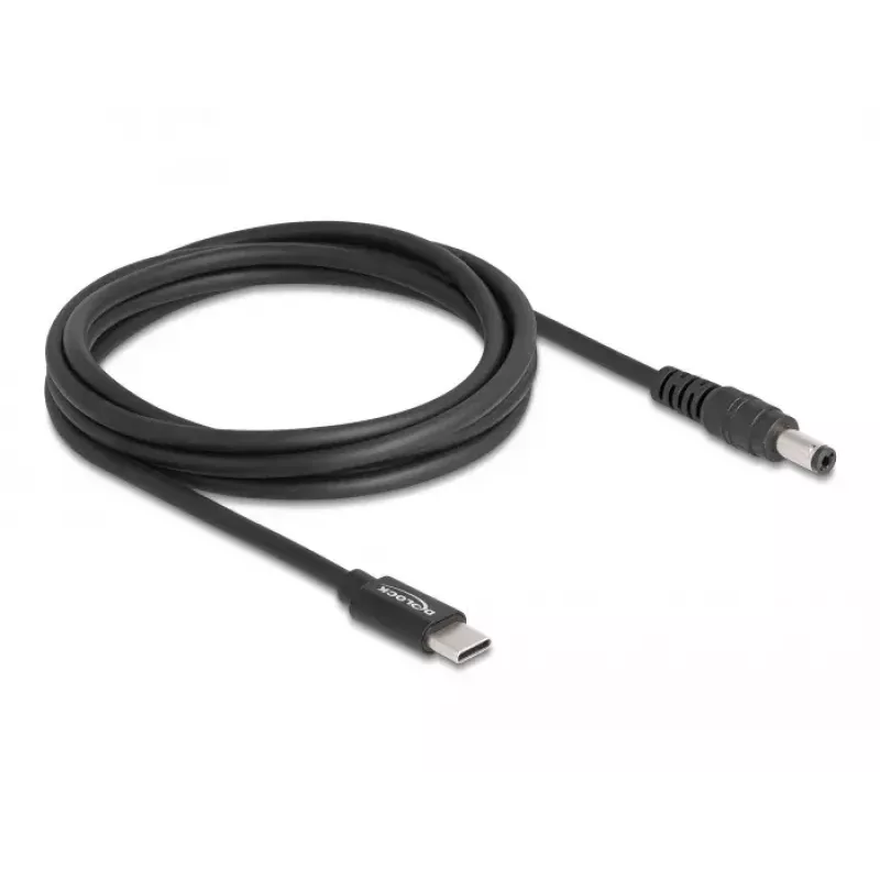 DeLOCK nešiojamojo kompiuterio įkrovimo kabelis USB Type-C patinas į 5,5 x 2,1 mm patiną 1,5 m 20 V 3 A