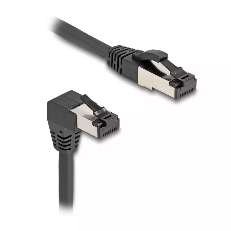 Tinklo kabelis DeLOCK RJ45 Cat.8.1 90° žemyn lenktas / tiesus 5 m juodas