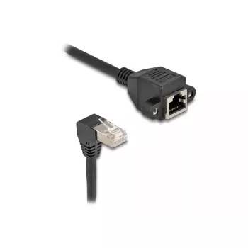 DeLOCK tinklo ilginimo laidas S/FTP RJ45 90° kampuotas į RJ45 Cat.6A 0,5 m juodas