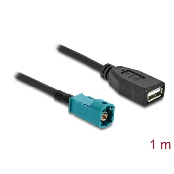 Koaksialinis kabelis DELOCK 90703 — HSD Z į USB A, 1 m, juoda/mėlyna