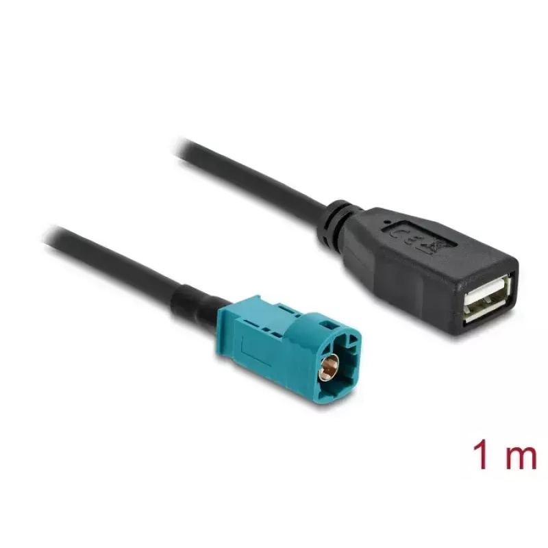 Koaksialinis kabelis DELOCK 90703 — HSD Z į USB A, 1 m, juoda/mėlyna