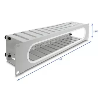 Kabelių tvarkymo skydelis DELOCK 67280 — 19 colių 2U plieninis stovo skydelis su anga, pilkas