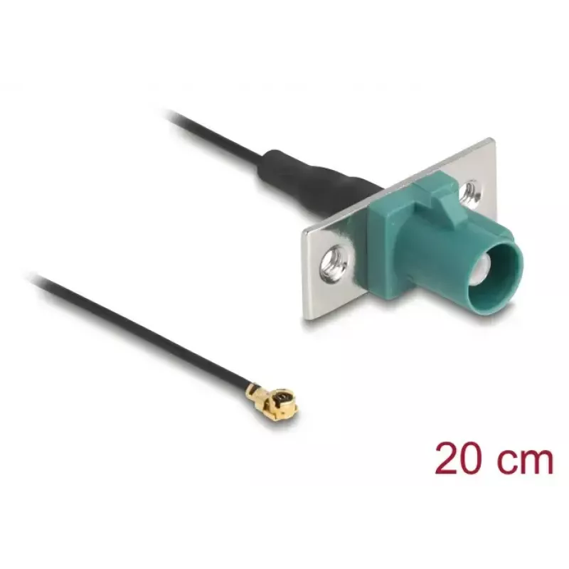 Koaksialinis kabelis DELOCK 90732 — FAKRA E į I-PEX MHF1, 0,2 m, 1,13 mm, juoda / turkio