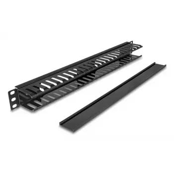 Kabelių valdymo skirstymo skydelis DELOCK 19 colių 1U su 2 angomis, metalas / plastikas, juodas