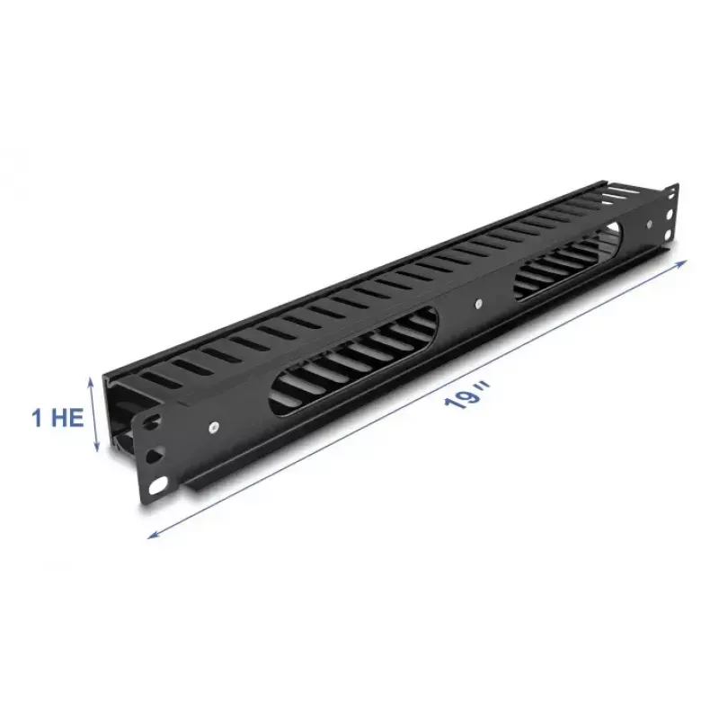 Kabelių valdymo skirstymo skydelis DELOCK 19 colių 1U su 2 angomis, metalas / plastikas, juodas