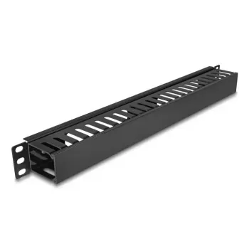 Kabelių valdymo skirstymo skydelis DELOCK 19 colių 1U su 2 angomis, metalas / plastikas, juodas