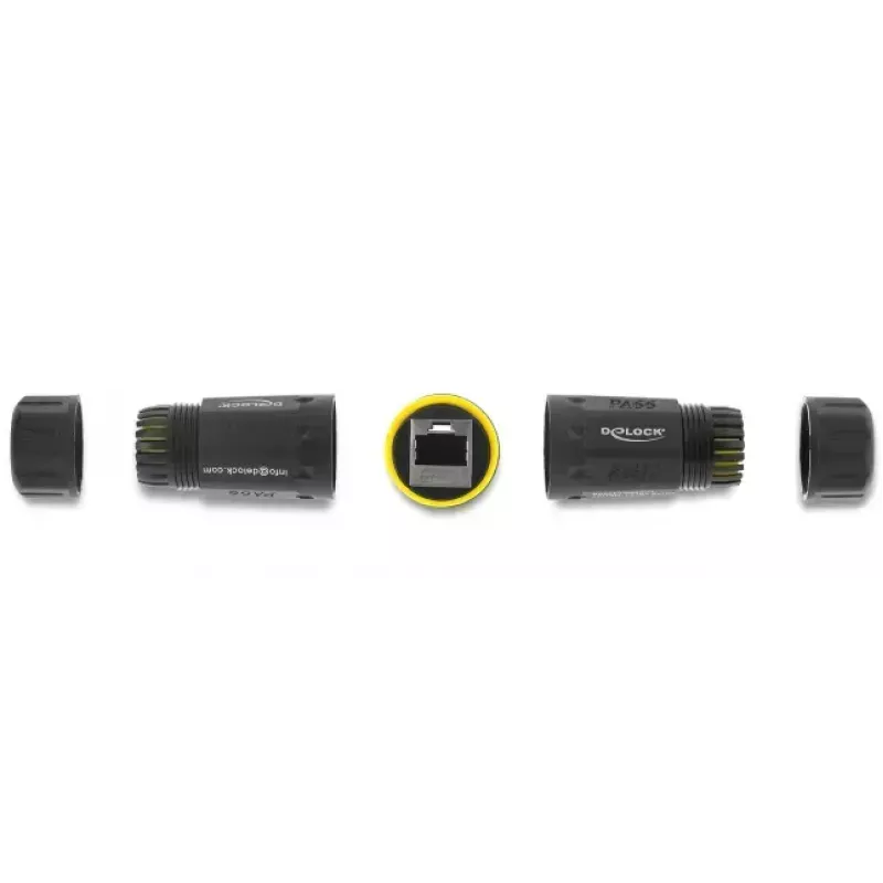 DELOCK RJ45 lizdo į RJ45 lizdą jungties adapteris su M23 sriegiu, skirtas Cat.6a/Cat.7, IP68, juodas