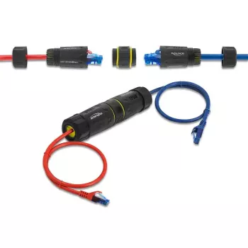 DELOCK RJ45 lizdo į RJ45 lizdą jungties adapteris su M23 sriegiu, skirtas Cat.6a/Cat.7, IP68, juodas