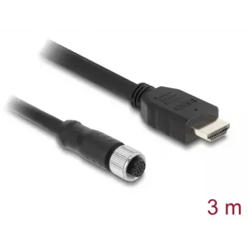 DELOCK kabelis M12 A koduotas 17 kontaktų (moteriška) į HDMI (vyriška) 3 m