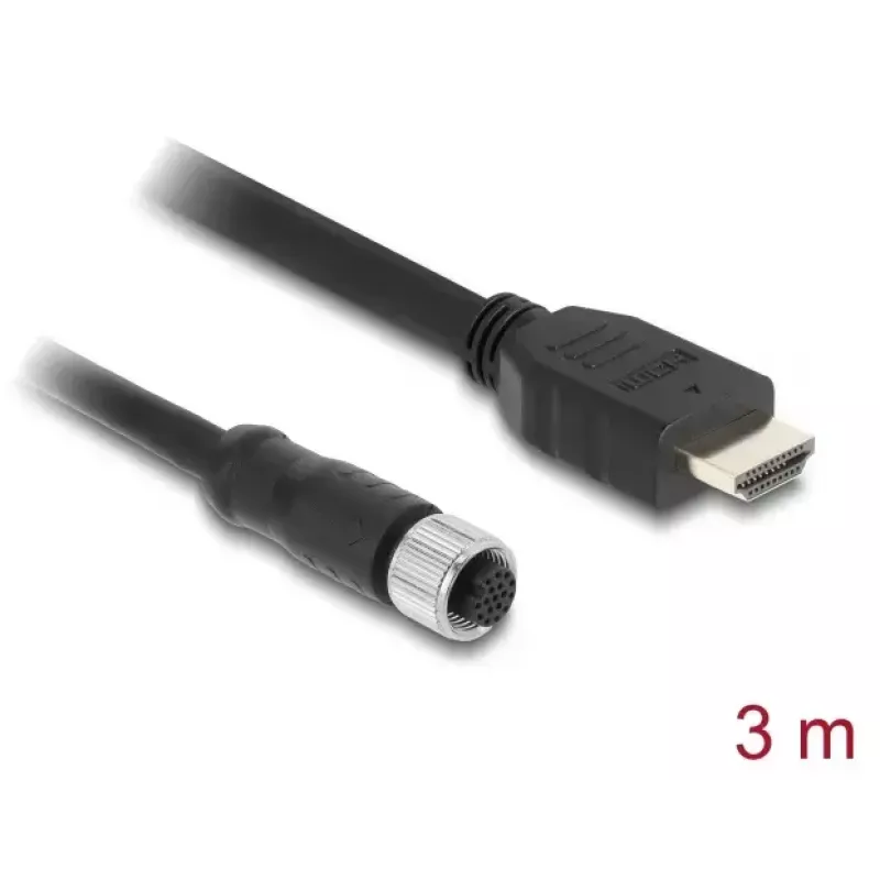 DELOCK kabelis M12 A koduotas 17 kontaktų (moteriška) į HDMI (vyriška) 3 m