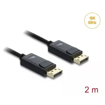 DELOCK bendraašis DisplayPort laidas 16K 60 Hz 80 Gbps, DisplayPort į DisplayPort, 2 m, juodas, pintas apvalkalas