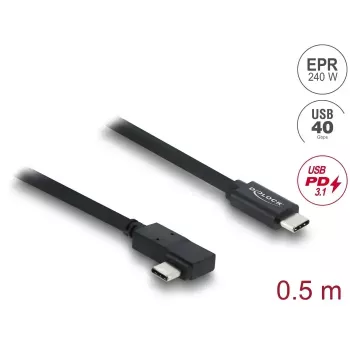 DELOCK bendraašis USB4 Gen 3x2 laidas kampuotas kairėn/dešinėn USB-C į USB-C 40 Gbps USB PD 3.1 240 W 0.5 m