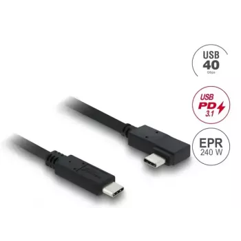 DELOCK bendraašis USB4 Gen 3x2 laidas USB-C į USB-C 40 Gbps PD 3.1 240 W kampuotas kairysis/dešinysis 1 m