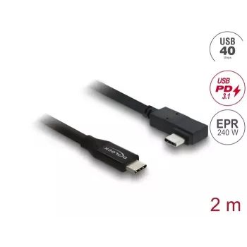 Kabelis DELOCK bendraašis USB4 Gen 3x2 40 Gbps USB-C į USB-C kampinis kairėn/dešinėn PD 3.1 240 W 2 m