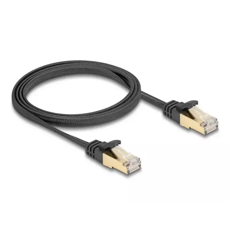 Tinklo kabelis DeLOCK RJ45 Plokščias 1m Cat6A Juodas