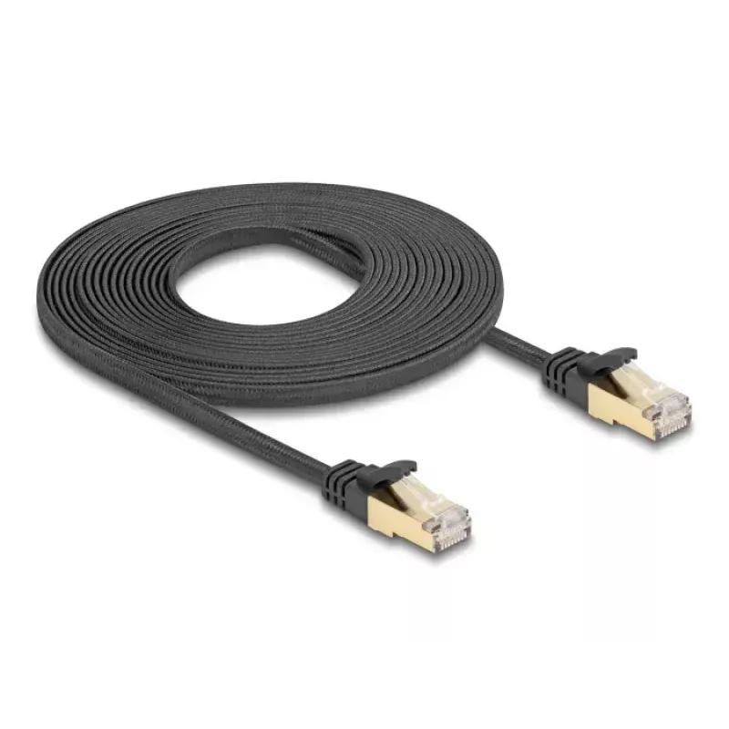 Tinklo kabelis DeLOCK RJ45 Plokščias 5m Cat6A Juodas