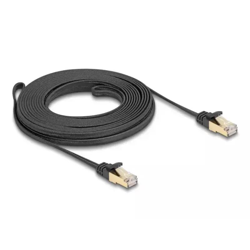 Tinklo kabelis DeLOCK RJ45 plokščias 7,5 m Cat6A U/FTP juodas