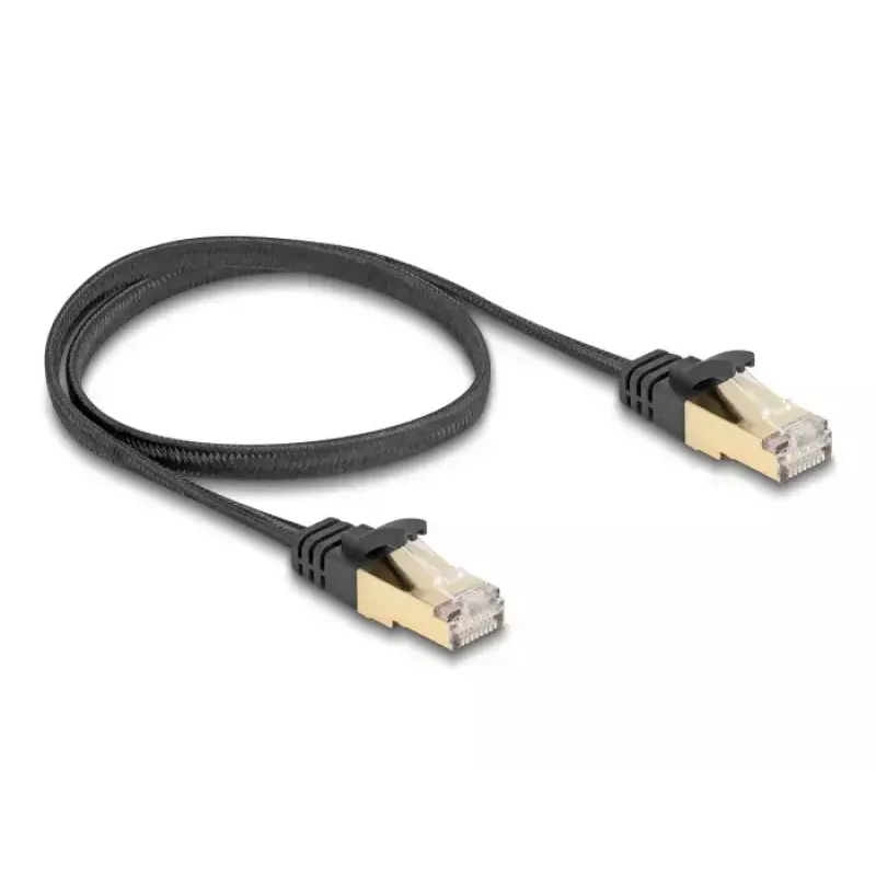 Tinklo kabelis DeLOCK RJ45 plokščias 0,5 m Cat.6A juodas