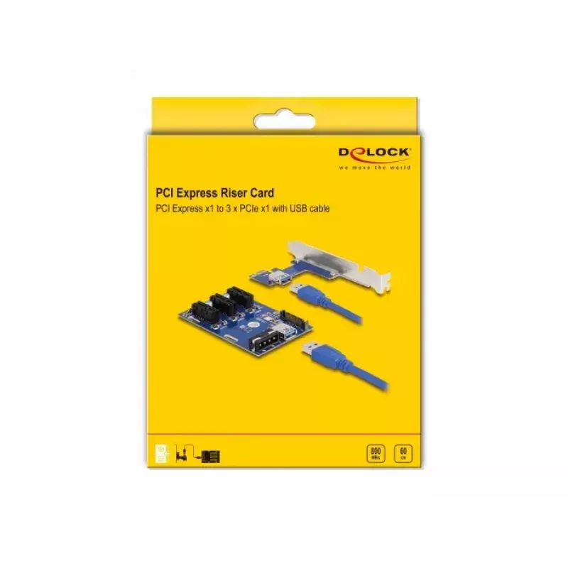 DeLOCK PCI Express x1 į 3 x PCIe x1 pakilimo plokštė su 50 cm USB kabeliu