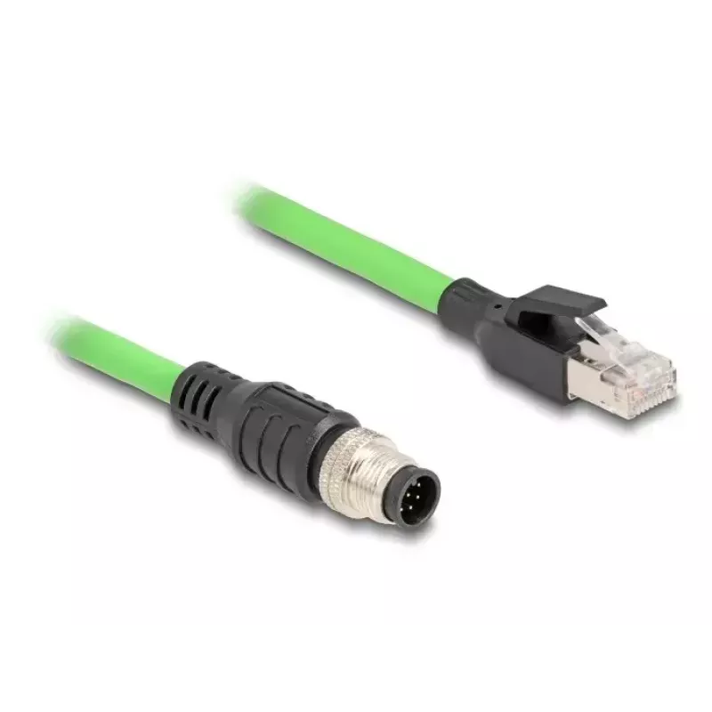 Tinklo kabelis DeLOCK M12 kabelis A-koduotas 8 kontaktų kištukas į RJ45 kištuką PUR (TPU) 2 m