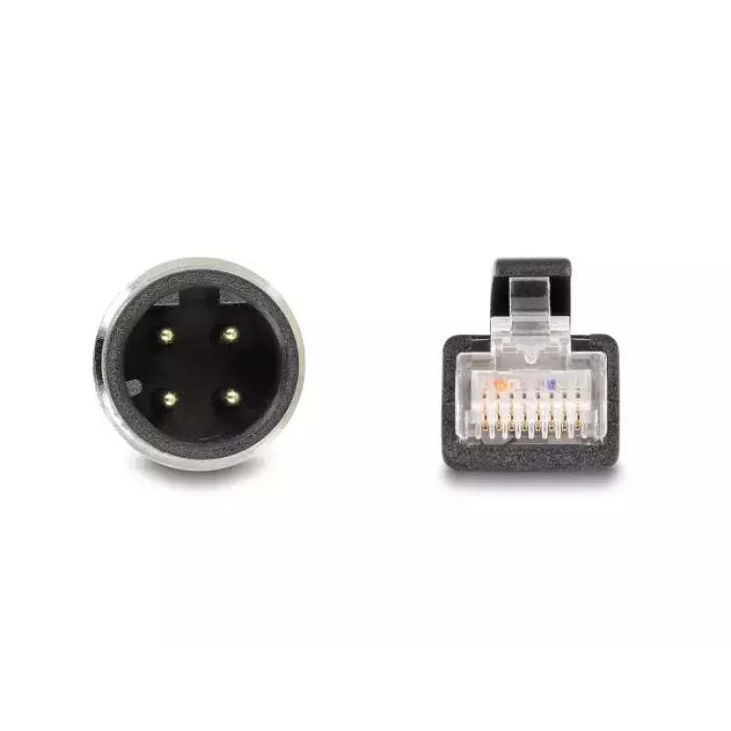 Tinklo kabelis DeLOCK M12 D koduotas 4 kontaktų kištukas į RJ45 kištuką Cat5e 2 m Juodas