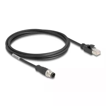 Tinklo kabelis DeLOCK M12 D koduotas 4 kontaktų kištukas į RJ45 kištuką Cat5e 2 m Juodas