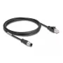 Tinklo kabelis DeLOCK M12 D koduotas 4 kontaktų kištukas į RJ45 kištuką Cat5e 2 m Juodas