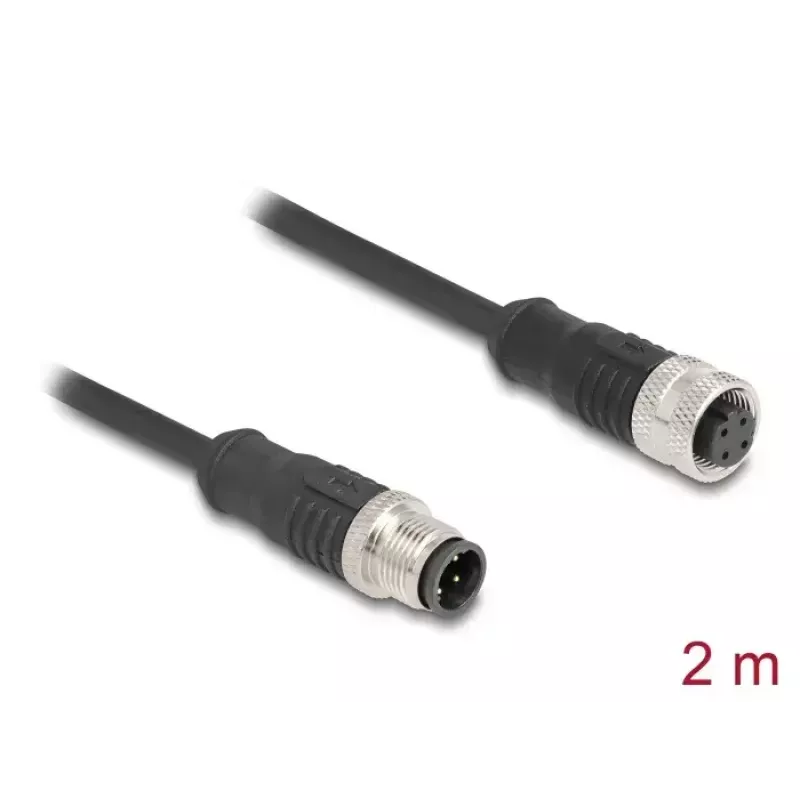 Tinklo kabelis DeLOCK M12 kabelis D-coded 4 pin male to female Cat5e 2 m juodas