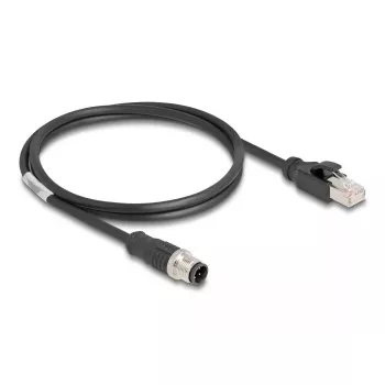 Tinklo kabelis DeLOCK M12, D koduotas 4 kontaktų kištukas – RJ45 kištukas, Cat5e, 1 m, juodas