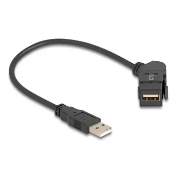 DeLOCK USB 2.0 Type-A skydinio montavimo lizdas, 45° kampu, į Type-A kištuką, 30 cm laidas, juodas