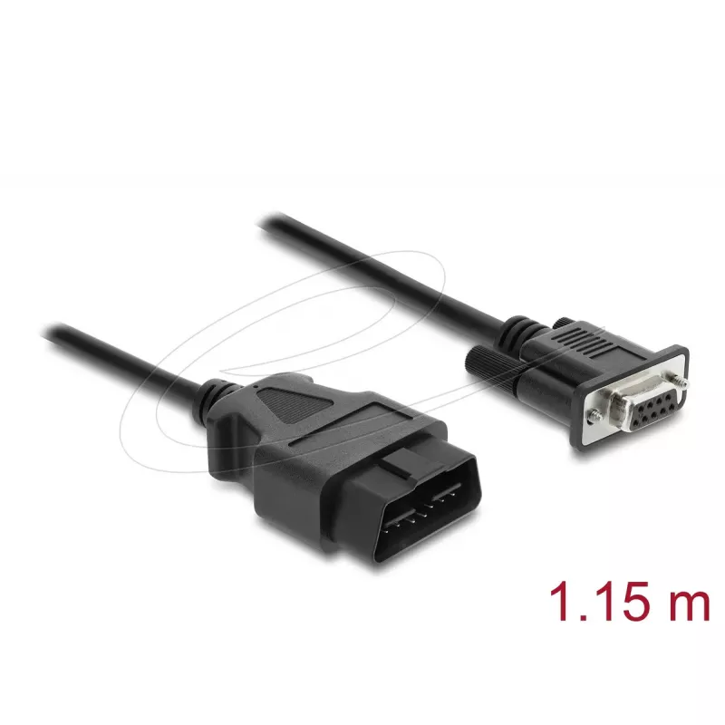 DELOCK adapterinis laidas OBD‑2 kištukas – DB‑9 lizdas, Cat5e, juodas, 1,15 m