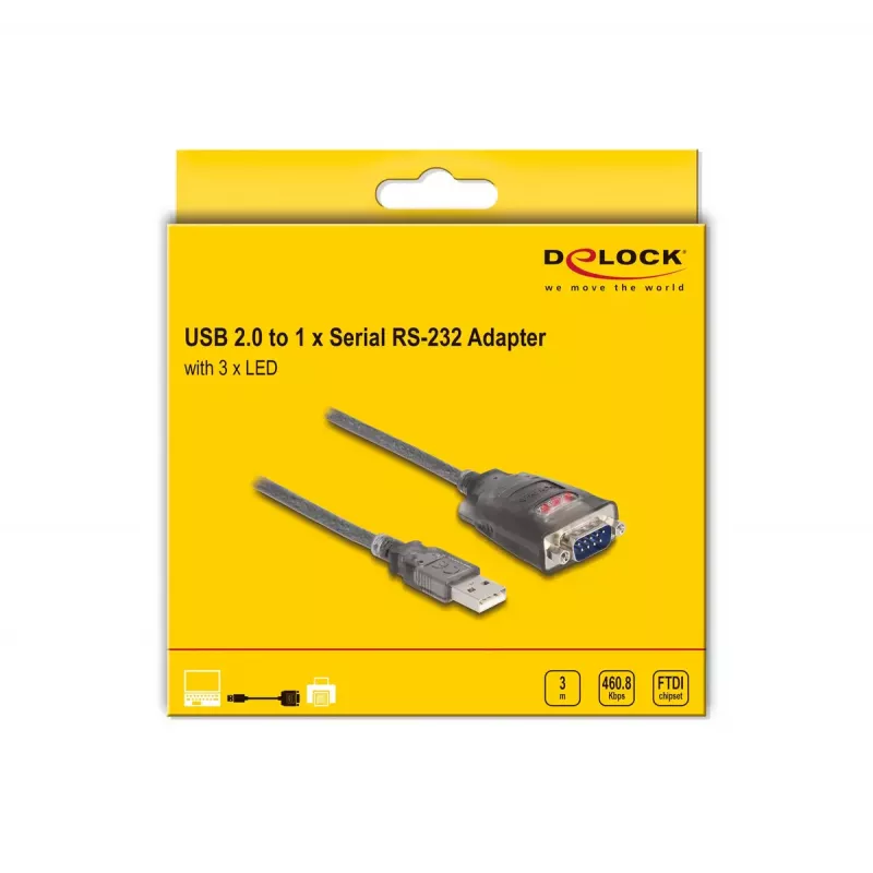DeLOCK adapteris USB 2.0 Type-A į Serial RS-232 D-Sub 9 kontaktų kištukas 3 m