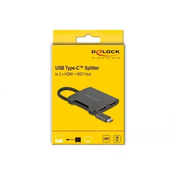 DeLOCK USB-C skirstytuvas DP Alt Mode į 2 x HDMI MST 4K 60 Hz
